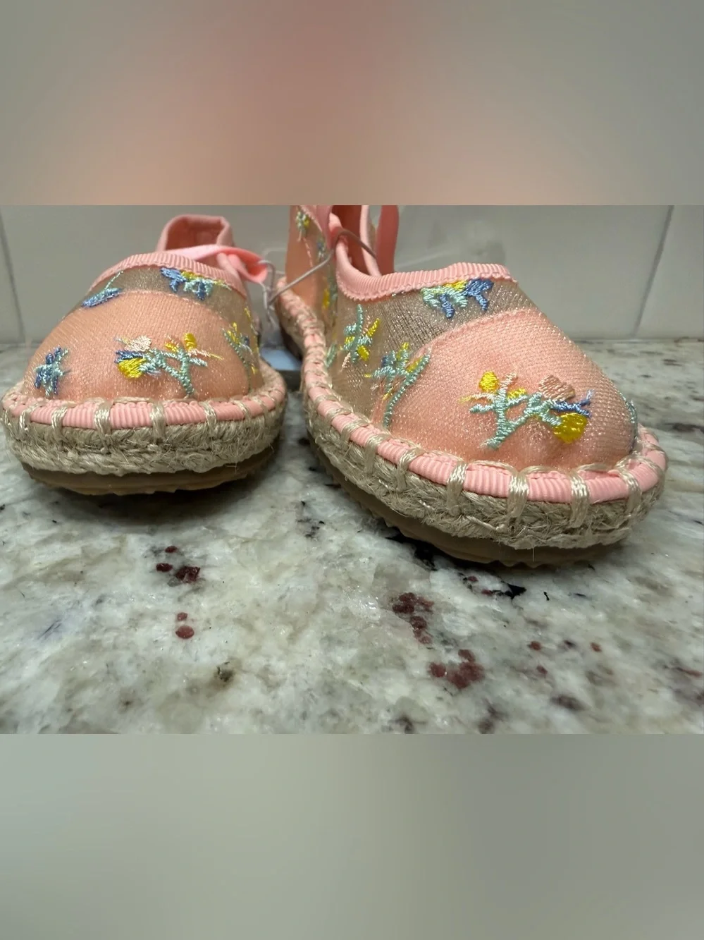 Cat & Jack Peach Pink Floral Mary Jane Slip-On Shoes Size 7 NWT